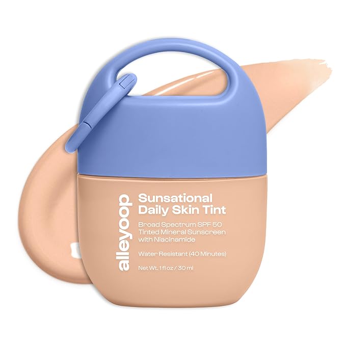 Alleyoop Sunsational Tinted Moisturizer SPF 50 for Face Broad Spectrum – 100% Mineral Face Sunscreen with Jojoba, Hydrating & Soothing Tinted Sunscreen, Vegan & Cruelty-Free (Glimmer)