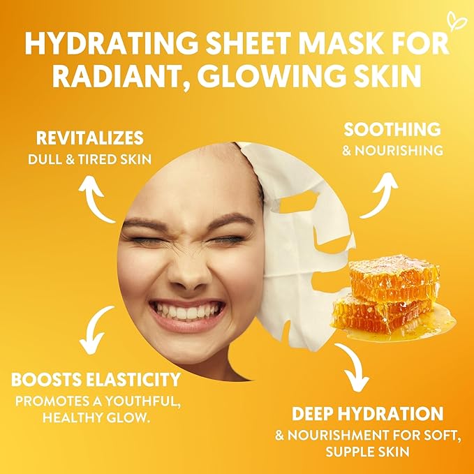 By Nature Manuka Honey + Collagen Sheet Face Mask – Hydrating & Firming Skincare – Moisturizing Face Mask for Dry or Tired Skin – Anti-Aging Self Care Sheet Mask (Pack of 12)