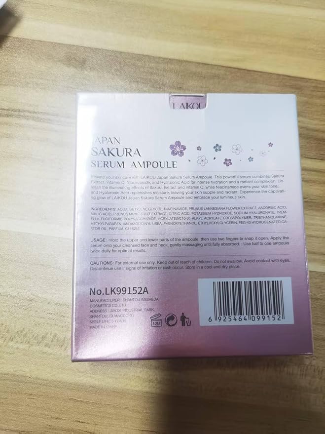 Sakura stem cell serum for face - with Hyaluronic Acid, Niacinamide & vitamin c Facial Serum for Restore smooth skin & Anti Aging & Cell renewal & Enhance skin elasticity, ultra hydrating serum 20 pcs