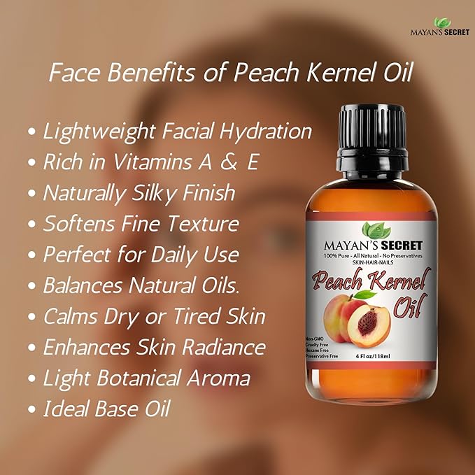 Pure Carrier and Essential Oils for Skin Care, Hair, Body Moisturizer for Face-Anti Aging Skin Care (Peach Kernel Oil, 4oz)