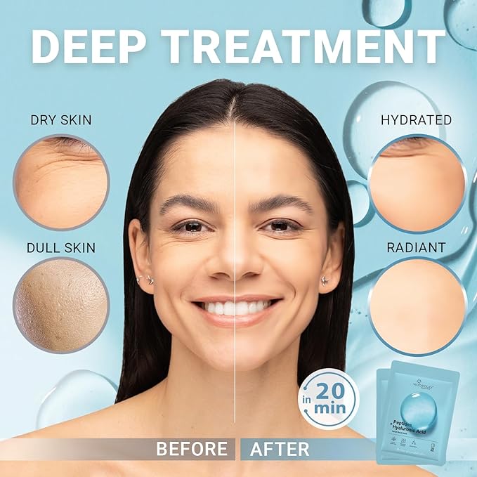 VIABEAUTY 24 Pack of Hyaluronic Acid Face Mask with Peptides Complex - Deep Hydrating & Brightening Facial Sheet Mask - Moisturizing Face Masks Skincare Facial Sheets for All Skin Types
