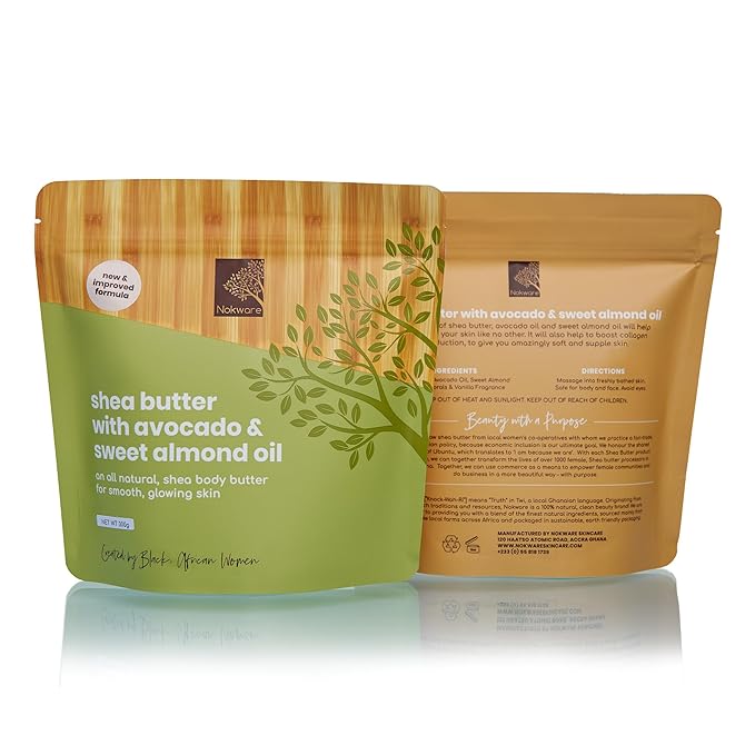 Raw Shea Butter with Avocado & Sweet Almond Oil - floral scent 100% Natural Ghana Shea Butter whipped for Dry Skin, Hair & Body. Pure, Vegan, Handmade, Eco-friendly Skincare 350g