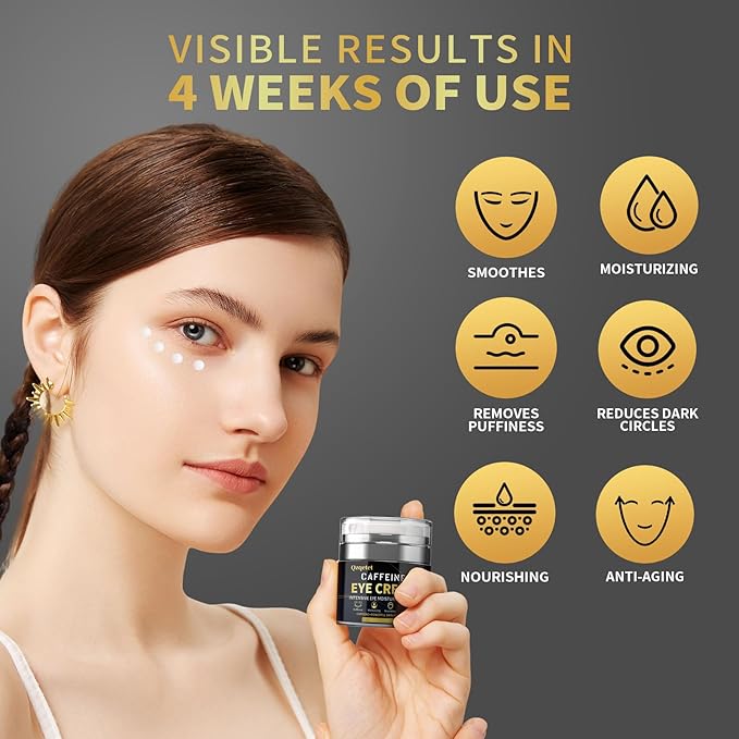 Caffeine Eye Cream, Under Cream for Puffiness and Bags Under Eyes Firming, Reduce Dark Circles Wrinkles Fine Lines - Anti Aging