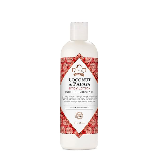 Nubian Heritage Body Lotion Coconut and Papaya For Dry Skin Paraben Free, 13 oz