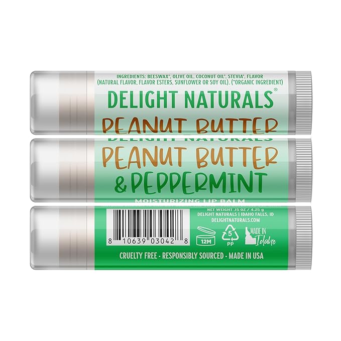 Delight Naturals Peanut Butter & Peppermint Lip Balm - Set of Three