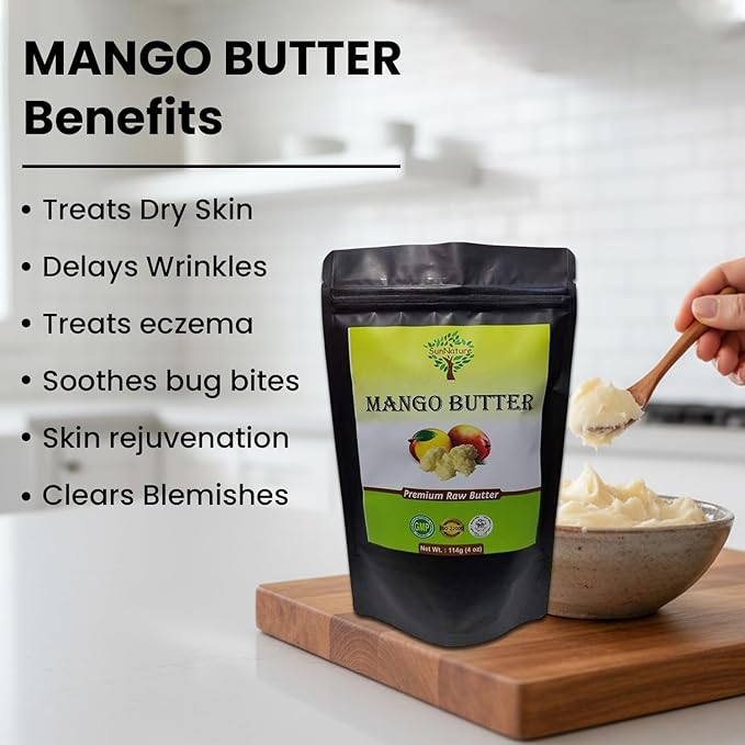 100% Pure Mango Butter - Can Substitute Shea Butter in Soap and Lotion Recipes - Moisturising, Scent-free, Hexane-free (4 Oz)