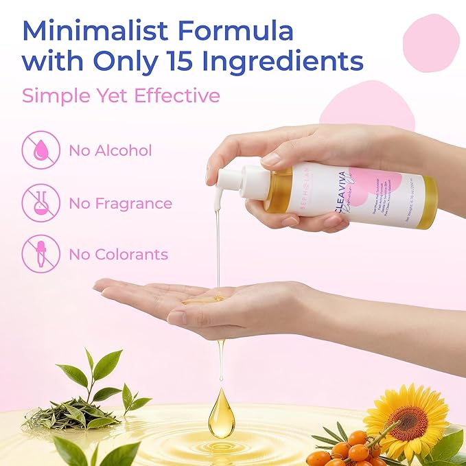 BEPHOLAN Deep Cleansing Oil, Oil Cleanser for Face Makeup Blackhead Remover Hydrating Makeup Remover for Waterproof Makeup Sea Buckthorn Oil Cleanser with Jojoba for Sensitive Skin 6.76fl oz