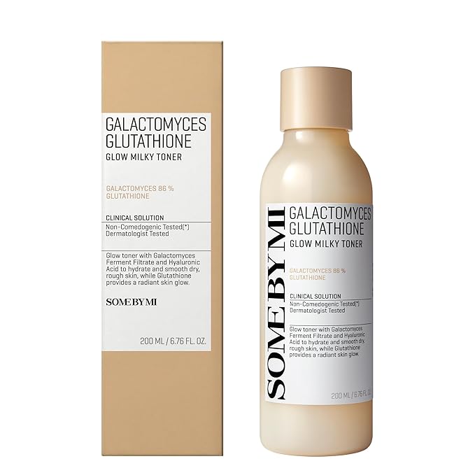 SOME BY MI Galactomyces Glutathione Glow Milky Toner - 6.76Oz, 200ml - Hydrating Korean Milky and Rice Toner with Glutathione & Vitamin C for Smooth, Radiant Skin - Korean Skin Care
