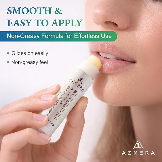 Azmera Cocoa Butter Lip Balm - Organic Shea Butter from Ghana Chapstick for Dry Chapped Lips - Double Butter Lip Moisturizer - Made in USA - 6g Stick