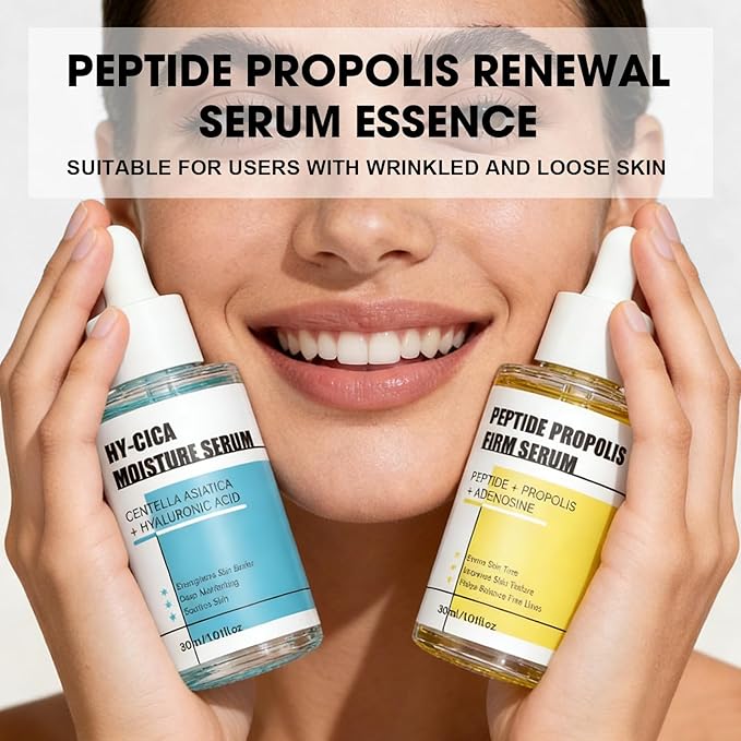 2PCS Peptide Propolis Renewal Serum, Moisturizing Anti-Wrinkle Facial Serum Contains Centella Asiatica Extract and Peptide Propolis Complex