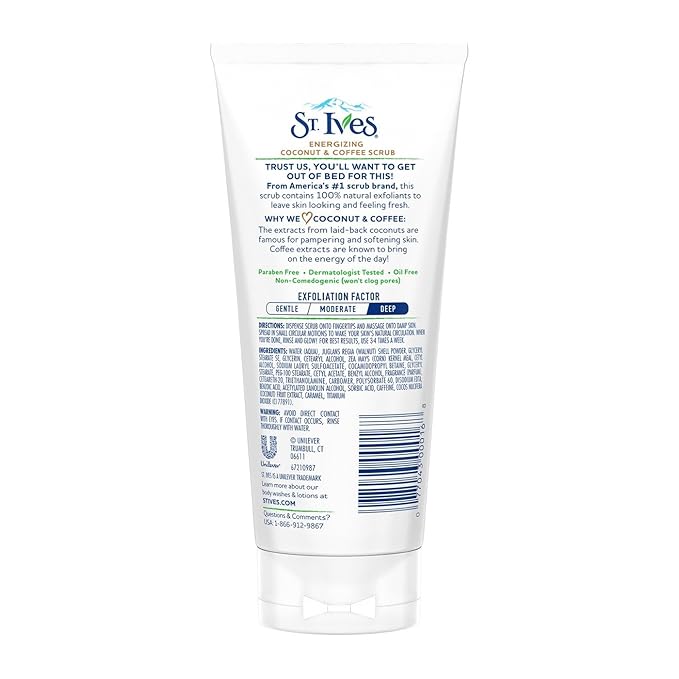 St. Ives Facial Scrub, Energizing Coconut & Coffee 2-Pack – Deep Exfoliant for Fresh, Glowing Skin, 6 Oz Ea