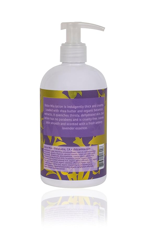 Dolce Mia | Shea Butter Lotion | Ambery Lavender | Organic Botanicals | Hypoalergenic | Vegan and Cruelty Free | 12 oz