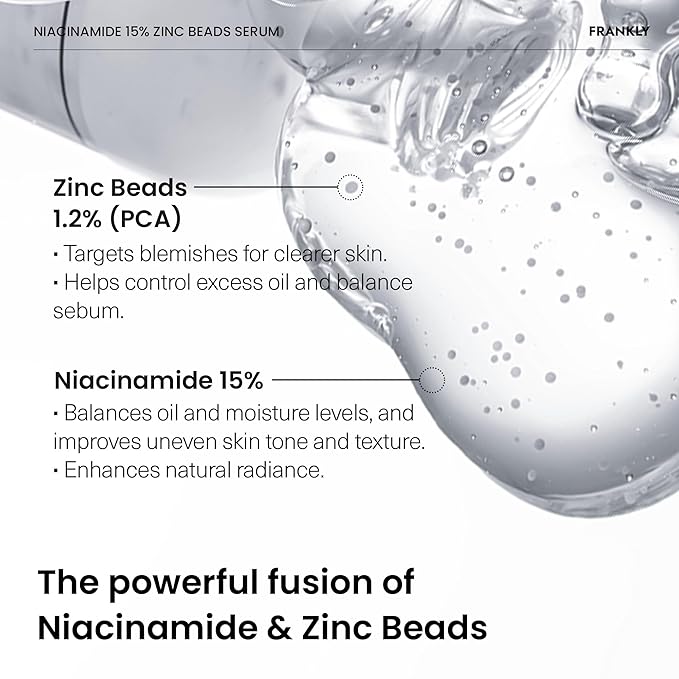 FRANKLY Niacinamide 15% + Zinc Bead Serum Jumbo | High-Dose Yet Gentle Skin Repair | Acne, Pore & Redness Control | Bead-to-Skin Delivery System for Fresh Niacinamide | Korean Skincare | 2.02 fl.oz