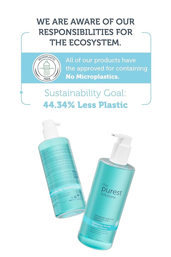 The Purest Solutions Hyaluronic Acid Moisturizing & Barrier-Support Facial Cleansing Gel for Dry & Combination Skin, Gentle Daily Face Wash with Ceramides & Sodium PCA, 400 ml