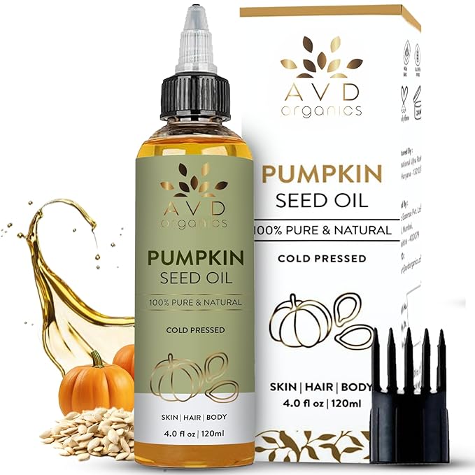 AVD ORGANICS Pumpkin Seed Oil 120ml – 100% Pure Cold-Pressed Pumpkin Oil For Hair, Beard, Face, Skin & Scalp | Moisturising & Conditioning - 4.05 fl oz