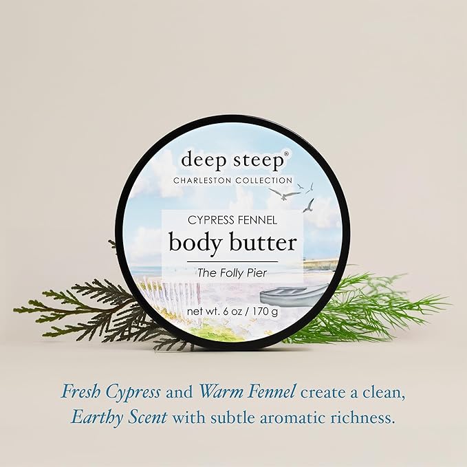 Deep Steep Body Butter, 6 oz – Rich Moisturizer with Ceramides, Coconut Oil, Argan Oil & Aloe Vera – Vegan, Clean Beauty, Smooth & Hydrated Skin (6 Ounces, Cypress Fennel)