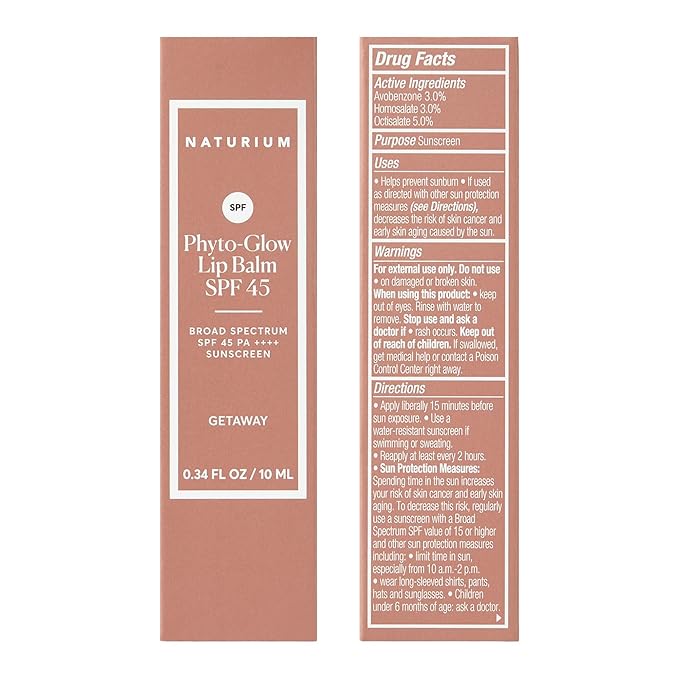 Naturium Phyto-Glow Lip Balm SPF 45 | Tinted Gloss with Broad Spectrum Sunscreen | 0.34 FL OZ / 10 mL, Getaway