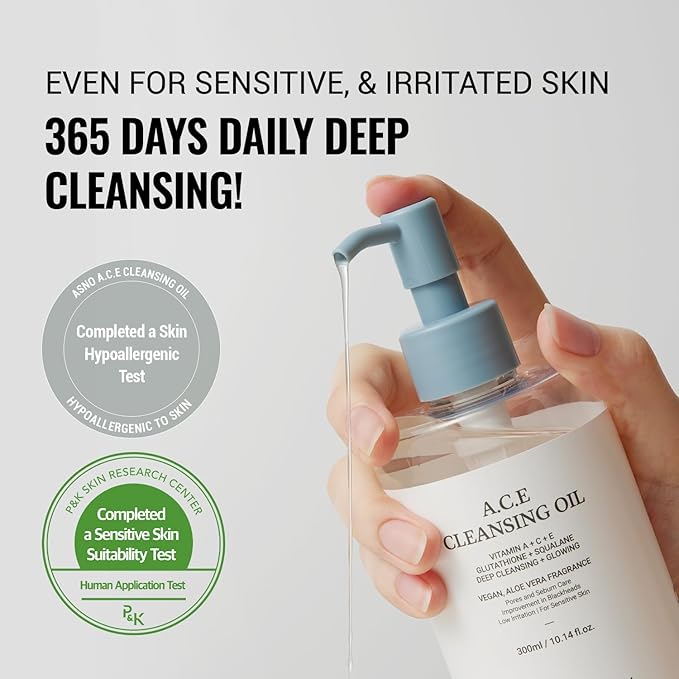 ASNO Multi Vitamin A.C.E Cleansing Oil 300ml - Vegan Makeup Cleanser, Blackhead Whitehead Sebum Remover, Pore Control & Aromatherapy, Glutathione + Aloe vera + Squalane, Korean Skin Care