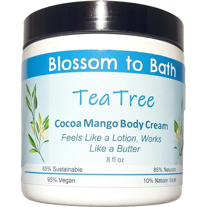 Blossom to Bath Tea Tree Cocoa Mango Body Cream (8 Ounce) - Pure Essential Oil Fragrance - Feels Like A Lotion And Works Like A Butter with an Invigoratingly Clean Scent