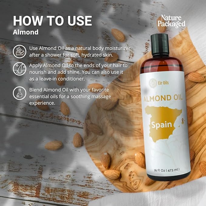 Sweet Almond Oil - for Skin and Hair - Carrier Oil for Essential Oils Mixing - From EIR Oils' Farm in Mallorca, Spain - 1 Gallon