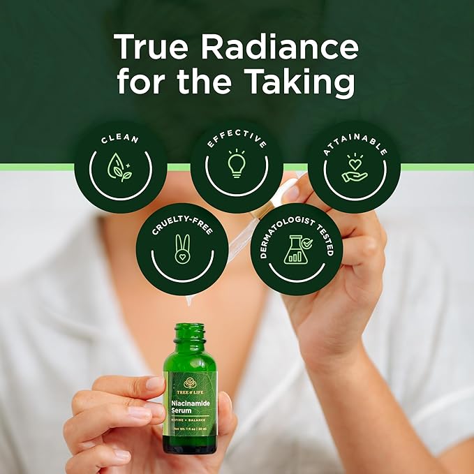 Tree of Life Beauty Niacinamide Vitamin B3 Serum, Hydrating Face Oil for Dark and Age Spots, Tightens Pores, Facial Serums for Sensitive Skin with Hyaluronic Acid and Vitamin E, 2 Fl Oz