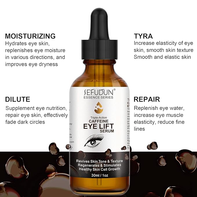Caffeine Eye Serum, Lift Serum with Vitamin C, Hyaluronic Acid, Reduces Puffiness, Dark Circles, Under Eye Bags 1 oz