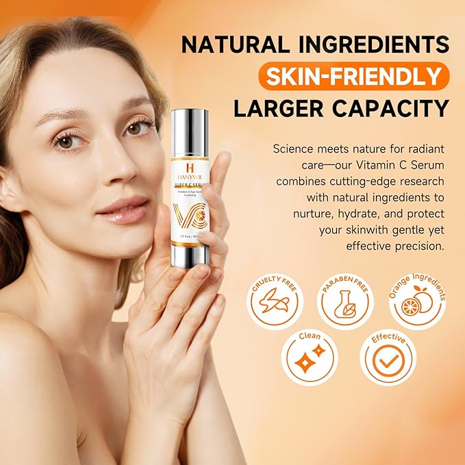HANYWIL 20% Super Vitamin C Serum for Mature Skin, Targets Age Spot & Wrinkle Reduction with Hyaluronic Acid, Hydrating Anti-Age Serum 1.7fl oz