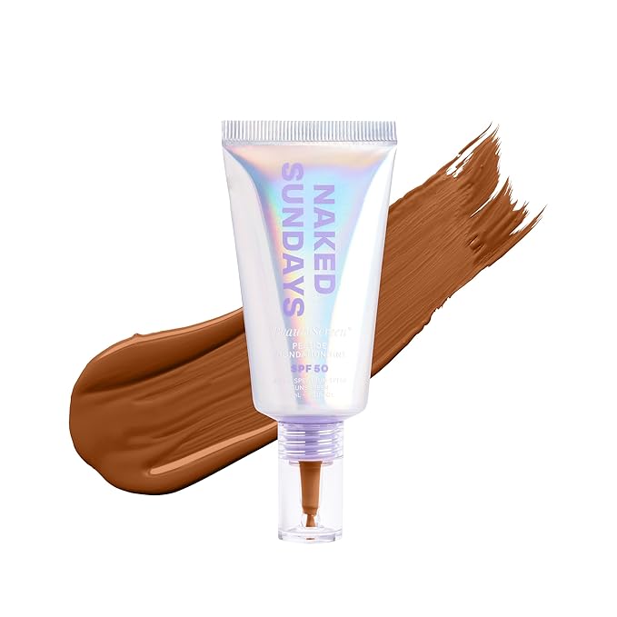 Naked Sundays BeautyScreen Peptide Foundation Tint - SPF 50 Tinted Sunscreen & Skincare Makeup with Zinc Oxide, Niacinamide - Lightweight Natural Coverage, 8 Golden Mahogany, 1.01 oz