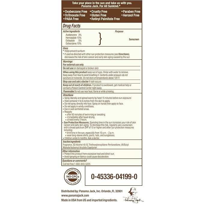 Panama Jack Continuous Spray Sunscreen - SPF 100, Broad Spectrum UVA/UVB Protection, Reef-Friendly, PABA, Paraben, Gluten & Cruelty Free, Water Resistant (80 Minutes), 5.5 OZ (Pack of 2)