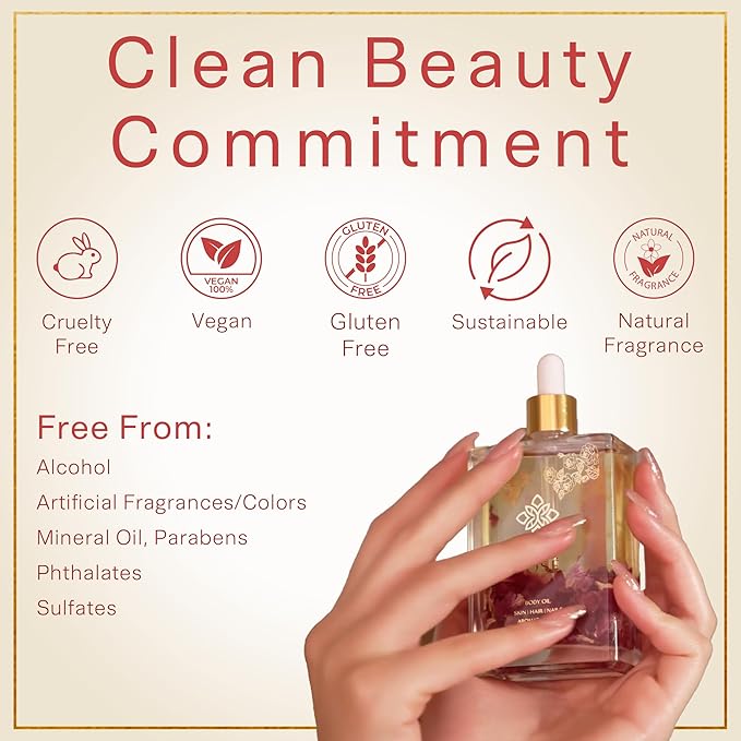 SAFA Rosé Oil - Organic Rose Essential Oil for Face, Body, Hair, Nails & Aromatherapy | After Shower Body Oil | Skin Moisturizer - Natural Scented Perfume for Women - 4 Fl Oz