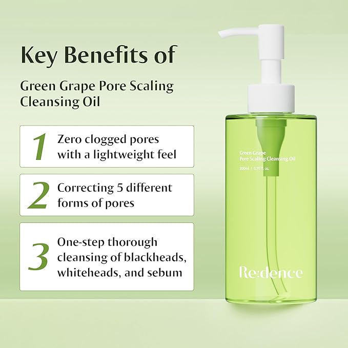 redence] 500,000ppm Grape Seed Cleansing Oil 200ml/6.76fl.oz | Korean Deep Pore Cleanser & Makeup Remover | Gentle Exfoliating Oil for All Skin Types