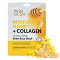 By Nature Manuka Honey + Collagen Sheet Face Mask – Hydrating & Firming Skincare – Moisturizing Face Mask for Dry or Tired Skin – Anti-Aging Self Care Sheet Mask (Pack of 12)