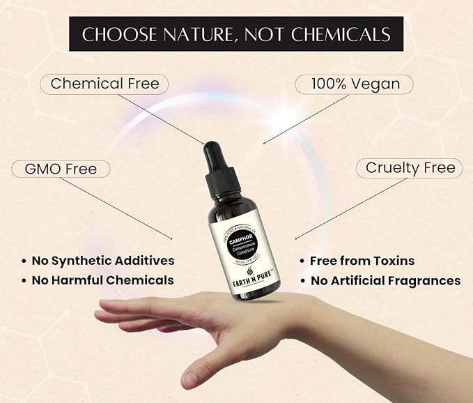 Earth N Pure Camphor Oil | Kapoor Oil | 100% Pure & Natural, Therapeutic Grade | Undiluted Essential Oil for Skincare, Hair Care, Aroma & Massage - 50 ML