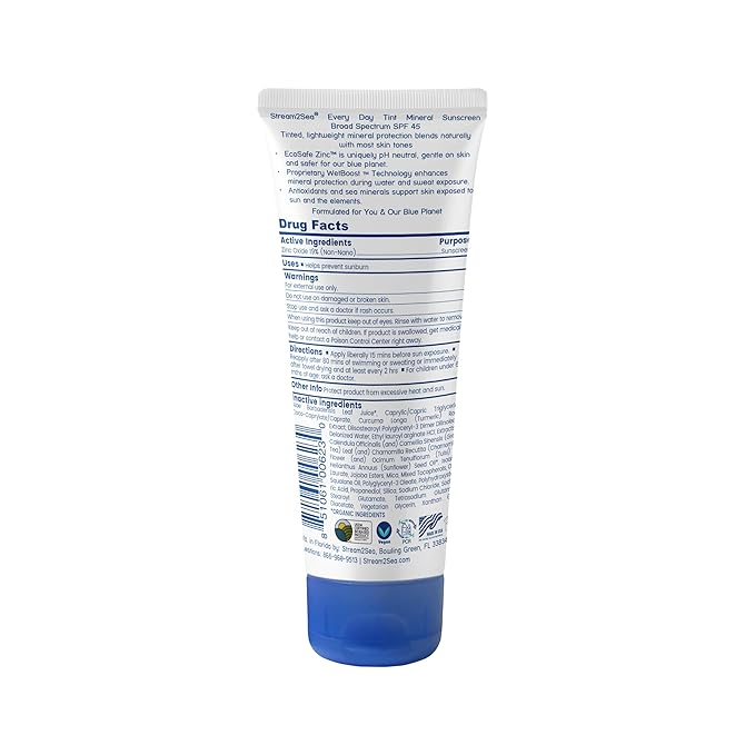 SPF 45 Every Day Tint Mineral Sunscreen | 2.5 Fl Oz Biodegradable, Paraben Free & Reef Safe | Non-Greasy Tinted Sunscreen For Face & Body Protection Against UVA & UVB