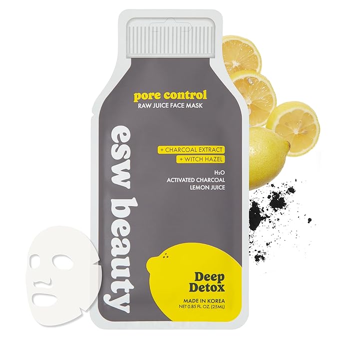 ESW Beauty Deep Detox - Raw Juice Pore Mask - Acne Face Mask with Activated Charcoal, Lemon Juice & H2O for Acne-Prone Skin - Detoxifies & Minimizes Pores