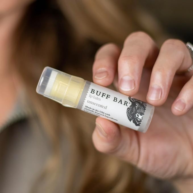 BUFF BAR Pure Bison Tallow Lip Balm, Unscented, (4 pack) - Pure & Honest, Moisturizing, Non-Habit Forming
