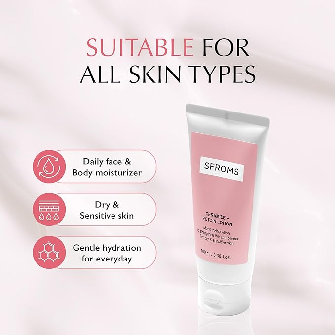 Ceramide, Ectoin & Hyaluronic Acid Lotion for Dry & Sensitive Skin, Barrier Repair Moisturizer, Fragrance-Free, Dermatologically Tested, Korean Skincare, 100 ml