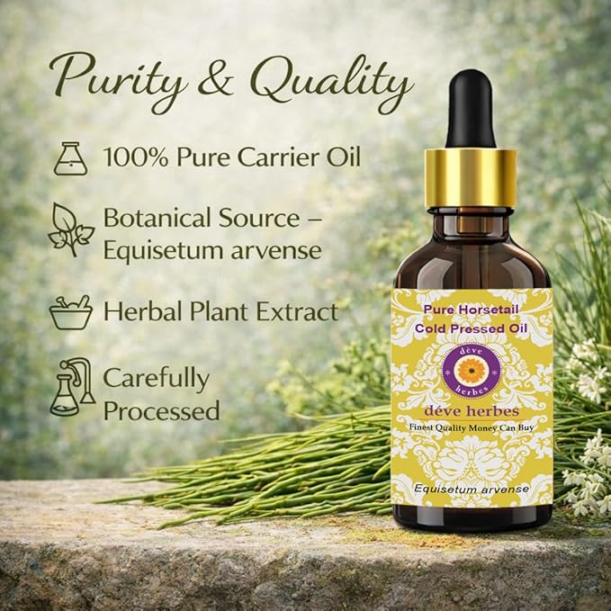Deve Herbes Horsetail Oil (Equisetum arvense) with Glass Dropper | Cold Pressed | Pure | for Diluting Essential Oils | Hair, Skin & Massage | Non-Sticky | Lightweight | Unisex | 5ml (0.16 oz)