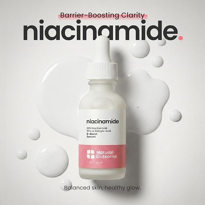 Niacinamide Serum for Face by Natural Outcome Skin Care, B-Boost Niacinamide 10% Plus Zinc 2% Salicylic Acid + Hyaluronic Acid, Acne Treatment + Pore Reducing Serum + Skin Balancing
