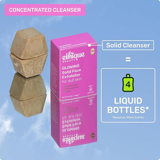 Ethique Glowing - Solid Face Exfoliator for Dull Skin -Vegan, Zero-Waste, Plastic-Free, Cruelty-Free, 3.9 oz (Pack of 1: 2 bars)