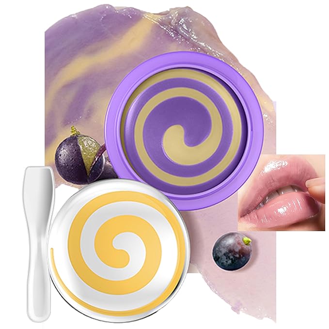 Lip Moisturizer, Fruity Aroma Lip Mask Hydrating Balm with Stick, with Jojoba Seed Oil, Hydrating Prevention Dry & Cracked, Reduce Fine Lines, Full Looking & Irresistible Lips, 02 Grape
