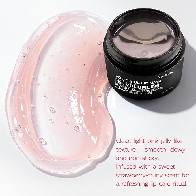 YouthVibe Lip Mask Overnight Moisturizing - Nourish & Hydrate, Antioxidants, 5% Volufiline, Vitamin E, Shea Butter, PDRN & Collagen Sleeping Lip Treatment for Dry, Chapped Lips