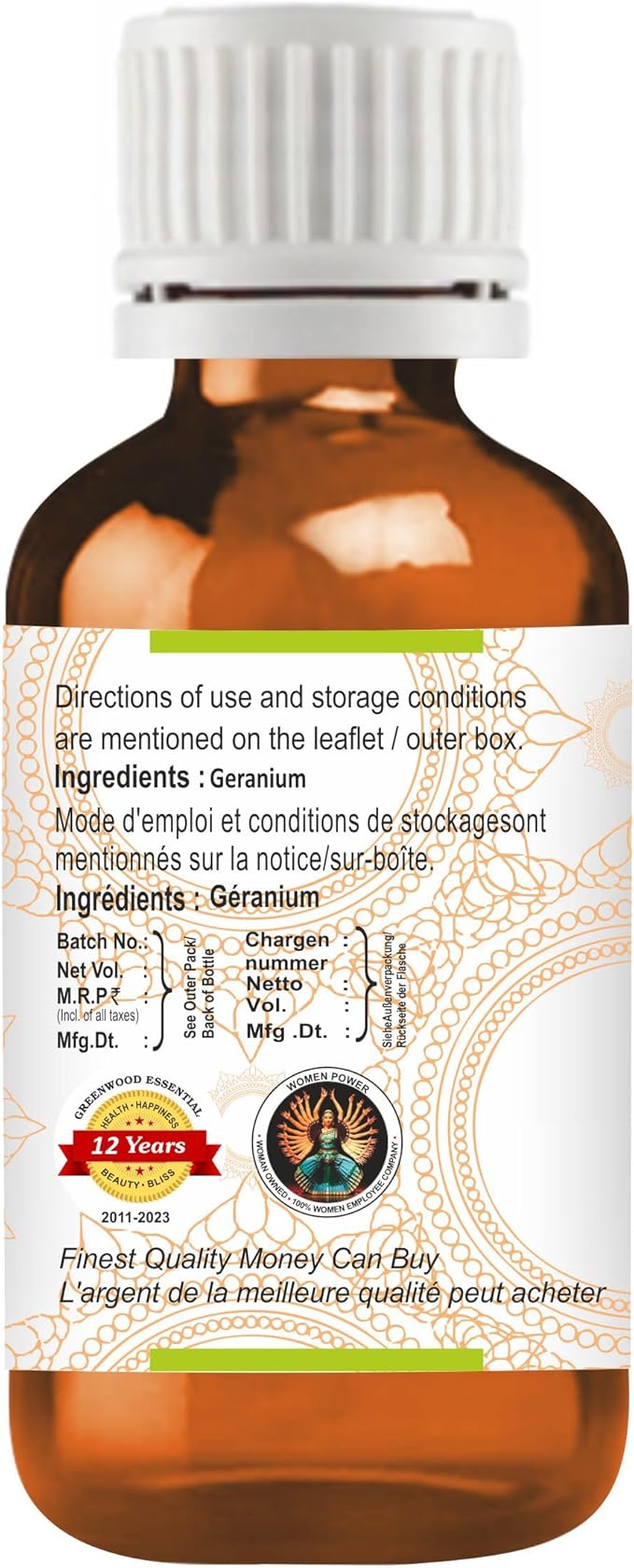 Greenwood Essential Geranium Essential Oil (Pelargonium graveolens) Pure | Non-Sticky | Non-Greasy | Lightweight | Men & Women | All Skin Types | Steam Distilled 10ml (0.33 oz)
