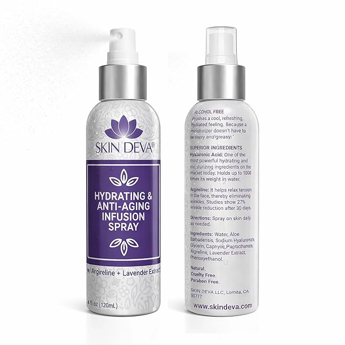 SKIN DEVA Hyaluronic Acid & Argireline Facial Spray – Hydrating Face Mist with Lavender Extract – Helps Improve the Appearance of Fine Lines – Lightweight Moisture Boost for All Skin Types (Lavender)