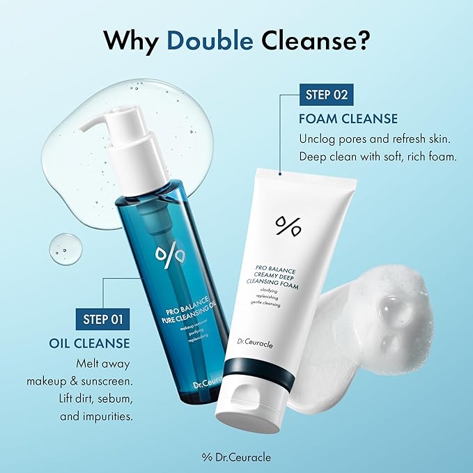 Dr.Ceuracle Pro Balance Double Cleansing Duo Set - pH Balanced Gentle Face Wash Cleanser for All Skin Types, Korean Skincare Gift Set (Cleansing Oil & Cleansing Foam)