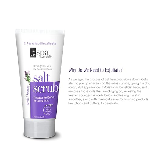 BV Spa by Bon Vital' Exfoliating Salt Scrub Glows, Lavender Rosemary Body Scrub to Repair Dry Skin, Exfoliant Made with Dead Sea Salt, Jojoba, Olive, & Safflower Oil, Anniversary Gift for Women