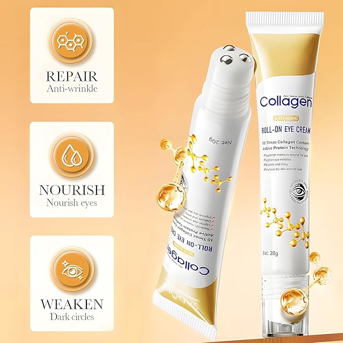 Age Correcting Eye Cream, Anti-Aging Hyaluronic Acid, Collagen & Caffeine Reduce Wrinkles, Dark Circles & Under Eye Puffiness, Lift, Firm & Brighten Eyes, Ice Roller For Under Eye Bags And Puffy Eyes