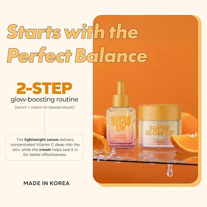 Vitamin C Serum & Cream Duo Set – Dermatologist Tested, Anti Aging Korean Skin Care – Hydrates, Smooths Fine Lines, Supports Collagen Production - Vegan, Clean Beauty