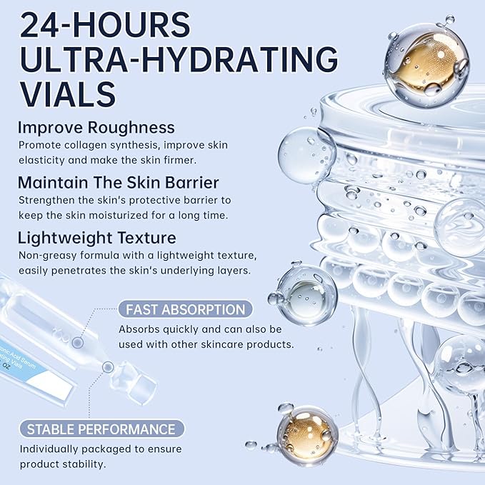 3% Hyaluronic Acid Serum Ultra-Hydrating Vials, 30pcs Hyaluronic Acid Tubes, Wake Nature Perfection, Hyaluronic Serum for Face, Ultra Hydrating Essence with Collagen & Hyaluronic