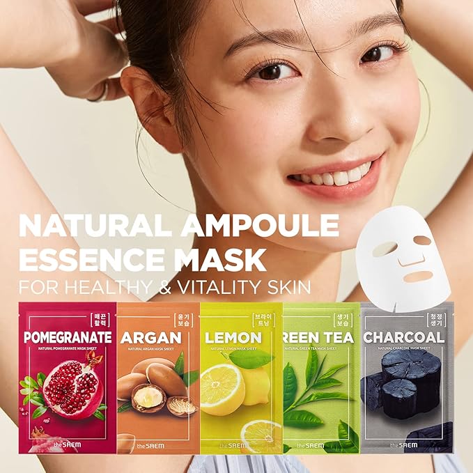 THESAEM Natural Sheet Mask Pack Set 13 Sheets - Korean Face Mask Variety Pack - Moisturizing, Revitalizing, Soothing, Elasticity - Vegan Sheet Essence Masks for All Skin Types
